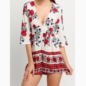 Red White Bell Sleeve Romper